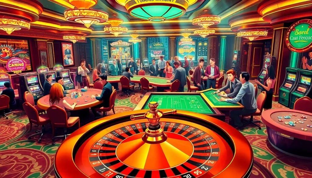 Experience the thrill of the casino at https://www.222bd.app/ where players engage with gleaming slot machines and energetic poker tables.